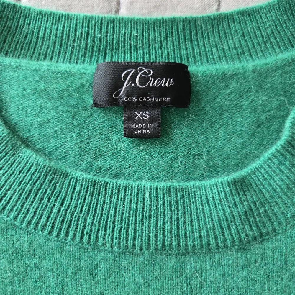 J. Crew 100% Cashmere Salut Sweater - Size XS- Green White- Crew Neck - Picture 4 of 6